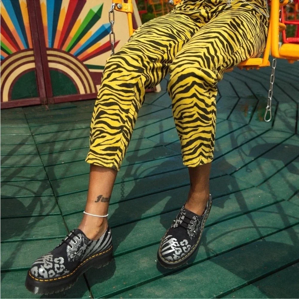 Dr. Martens 1461 Quad Animal Clash Leather & Suede Studded Platform Shoes US 6